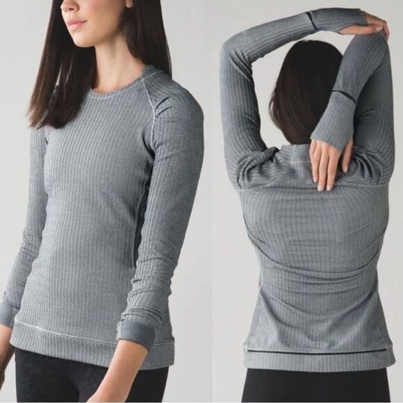 Lululemon Think Fast Long Sleeve Top Herringbone Black White 12 - Picture 1 of 13